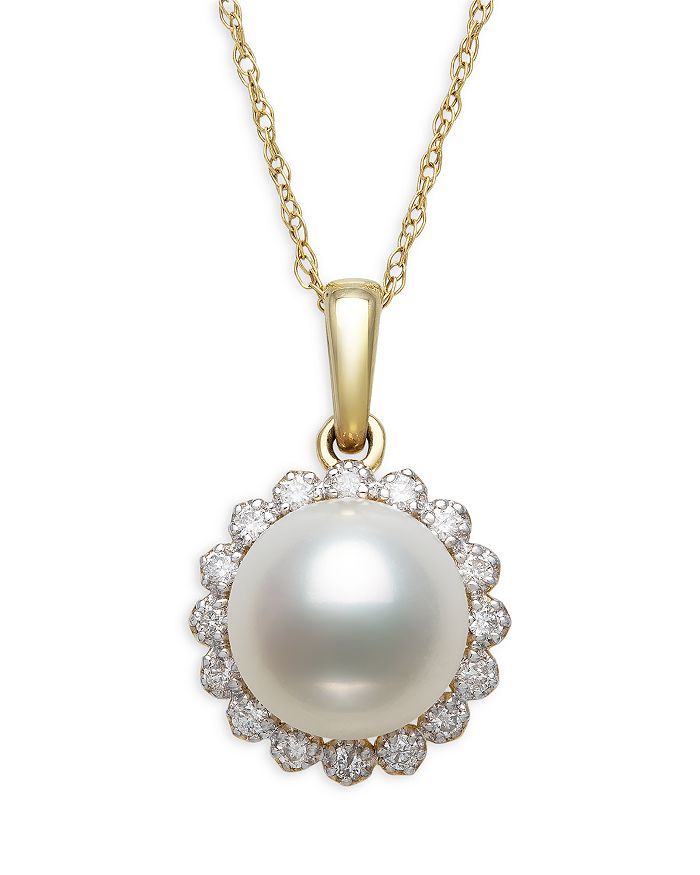 Bloomingdale's - Cultured Freshwater Pearl & Diamond Halo Pendant Necklace in 14k Yellow Gold, 18" - 100% Exclusive