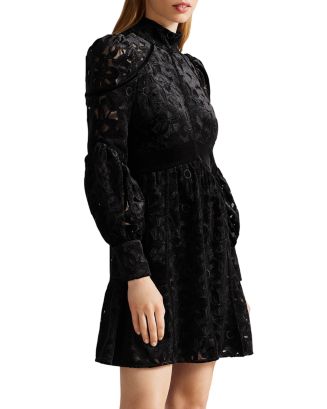 Ted Baker Mhartha High Neck Velvet Trim Mini Dress | Bloomingdale's