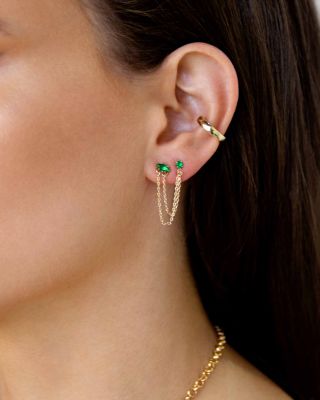 Draped Chain Double Piercing Earrings in 18K Gold Plate
