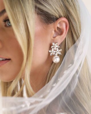 Best Day Floral Faux Pearl Earrings in 18K Gold Plate