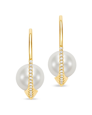 Mastoloni 18K Yellow Gold Cultured Freshwater Pearl & Diamond Curved Drop Earrings