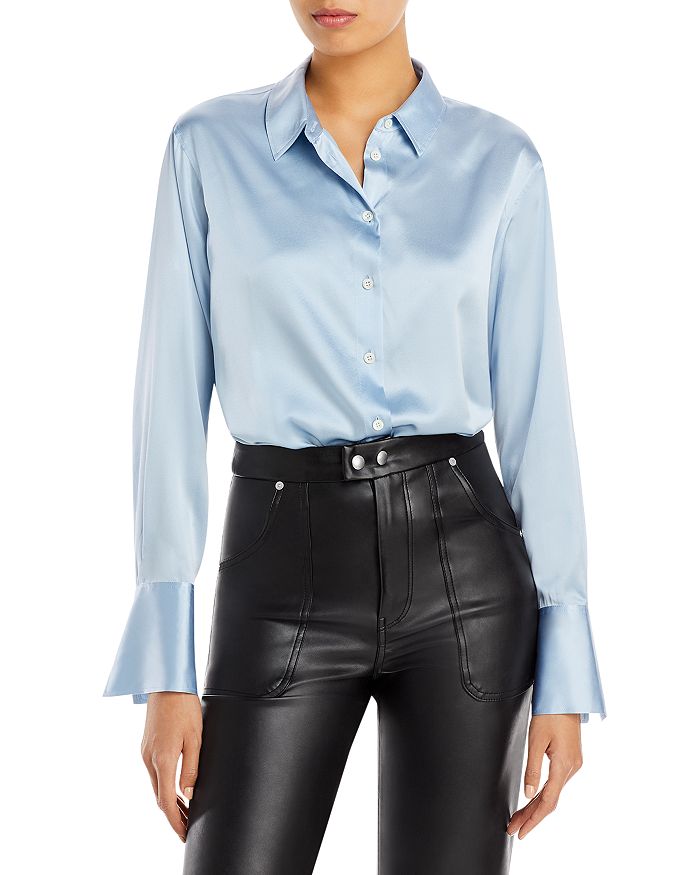 Frame The Standard Paneled Silk-blend Shirt In Chambray Blue