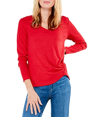 Nic + Zoe Cozy Long Sleeve Ribbed Top In Pop Red
