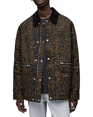 Allsaints Vanian Leopard Print to Solid Black Relaxed Fit Reversible Jacket