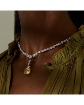 Soleil Cubic Zirconia Adjustable Y Necklace in Rhodium Plated, 15"-17"