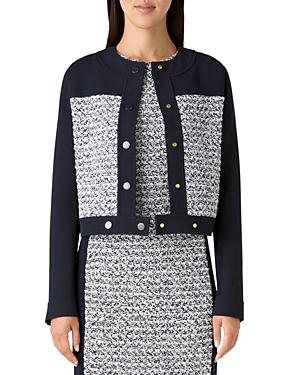 St John Mixed Media Jacket In Navy/white