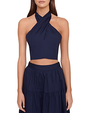 Staud Kai Smocked Halter Top In Navy
