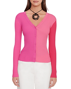 STAUD COLOR BLOCK RIBBED CARDIGAN SWEATER