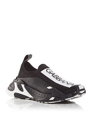 Dolce & Gabbana Calza Mesh Logo Slip-on Sneakers In Black/white