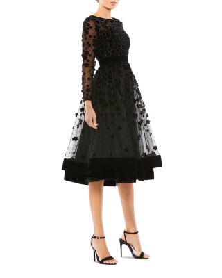 Embellished Floral Sheer Fit and Flare Dress