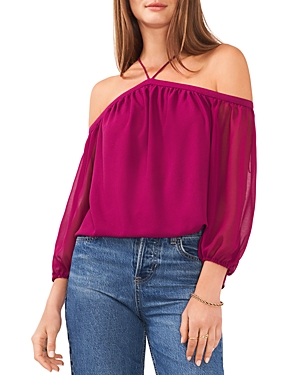 1.state Off The Shoulder Sheer Chiffon Blouse In Plum Fairy