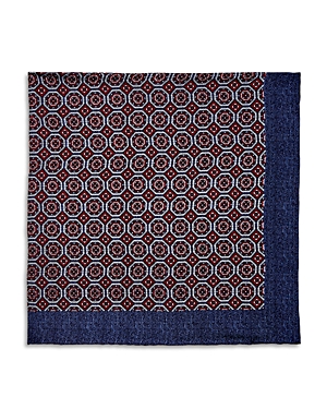 The Men's Store At Bloomingdale's Large Medallion Neat Border Silk Pocket Square - 100% Exclusive In Navy/red