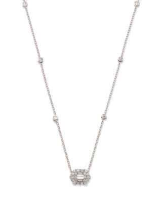 Bloomingdale's Fine Collection - Diamond Baguette & Round Mosaic Pendant Necklace in 14K White Gold, 0.60 ct. t.w. - Exclusive