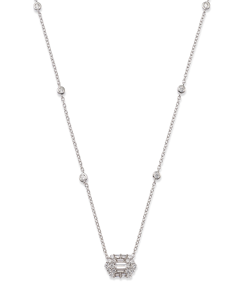 Bloomingdale's Fine Collection Diamond Baguette & Round Mosaic Pendant Necklace in 14K White Gold, 0.60 tcw