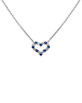 Bloomingdale's - Blue Sapphire & Diamond Heart Pendant Necklace in 14K White Gold, 18" - 100% Exclusive