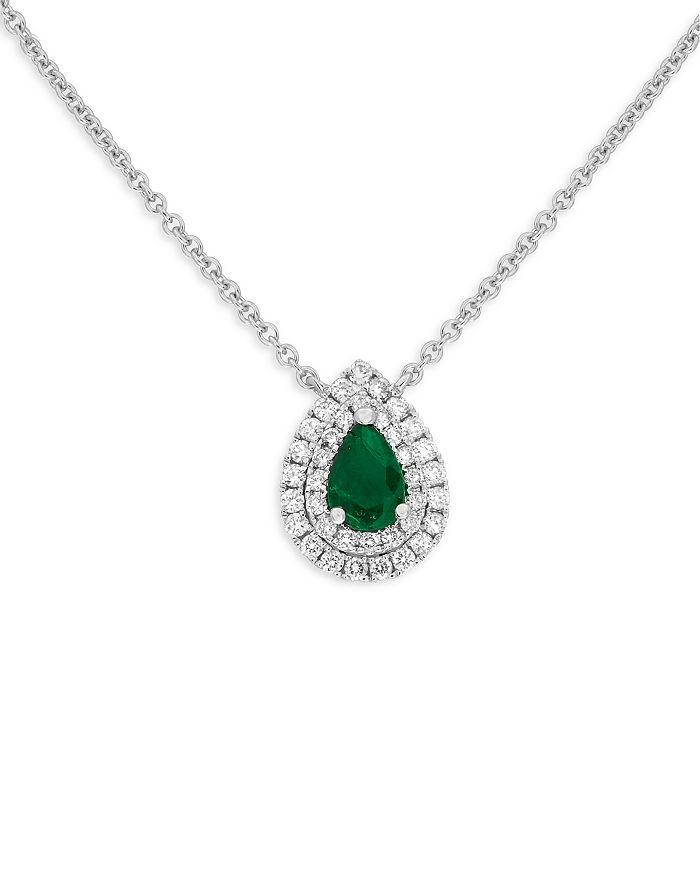 Bloomingdale's - Emerald & Diamond Pear Double Halo Pendant Necklace in 18K White Gold, 18" - 100% Exclusive