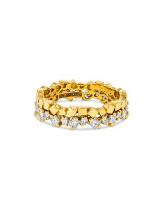 SUZANNE KALAN - 18K Yellow Gold Golden Age Diamond Princess & Polished Square Eternity Band