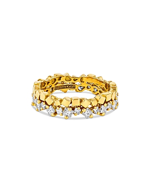 Suzanne Kalan 18k Yellow Gold Golden Age Diamond Princess & Polished Square Eternity Band In White/gold