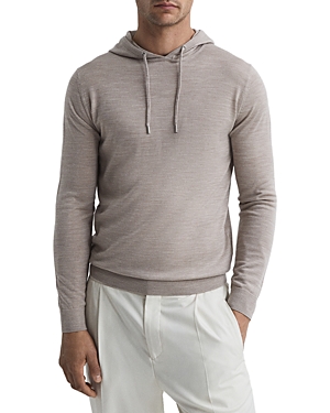 Reiss Holland Merino Wool Hoodie In Wheat Melange