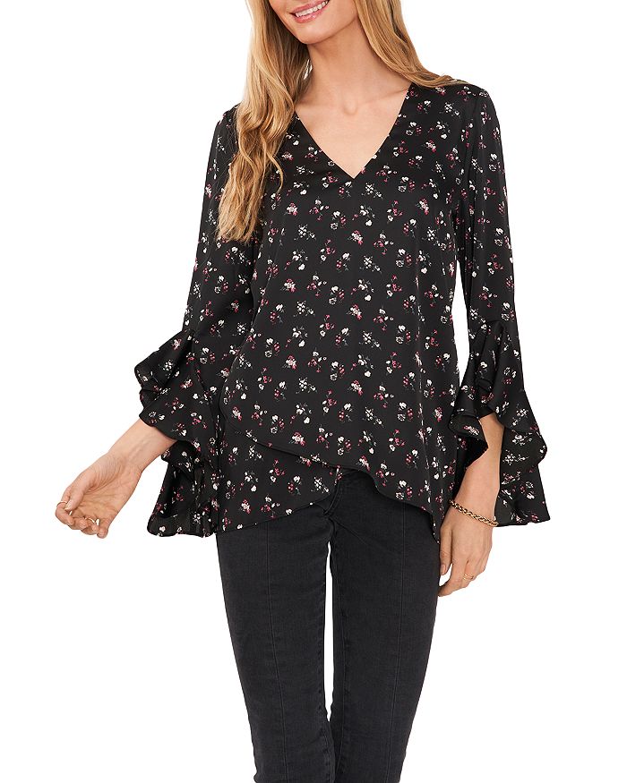 VINCE CAMUTO Floral Print Flutter Sleeve Blouse Bloomingdale's