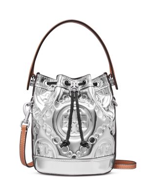 Tory Burch Mini T Monogram Metallic Puffy Bucket Bag