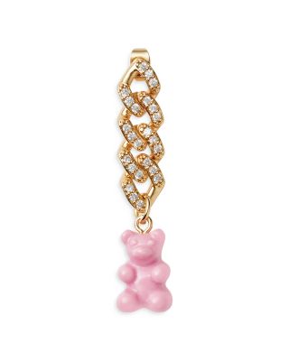 Crystal Haze - Nostalgia Pav&eacute; Chain Pink Bear Single Drop Earring in 18K Gold Plated
