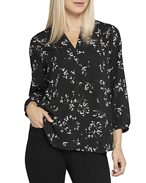 Nydj Three Quarter Sleeve Printed Pintucked Back Blouse In Nellie Valley