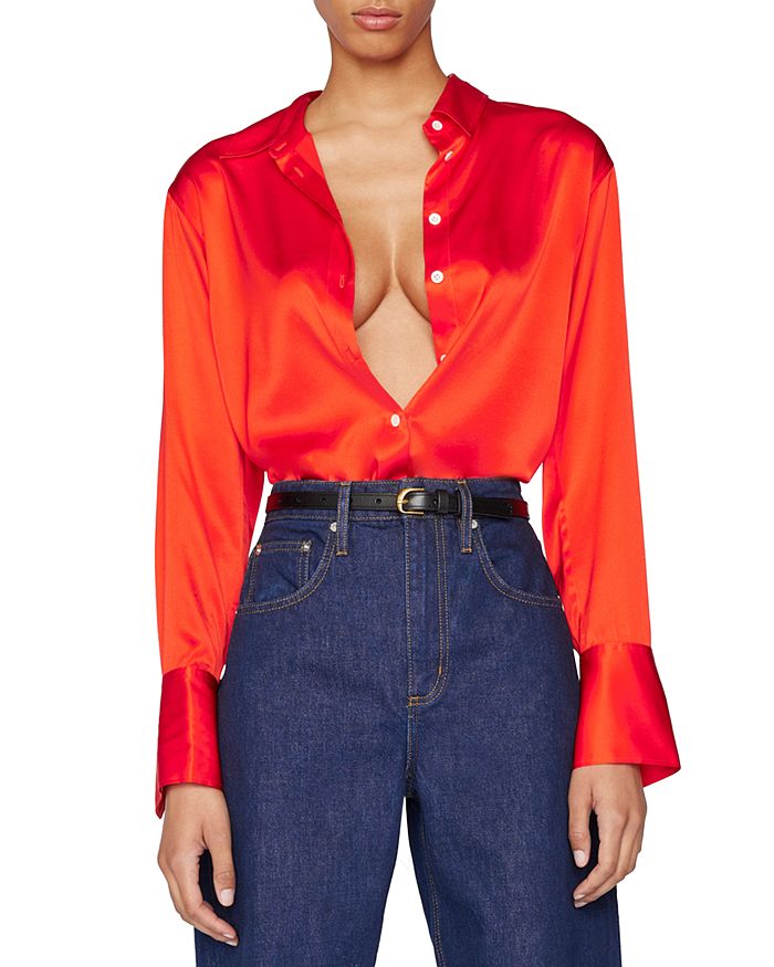 Frame The Standard Silk Button-front Shirt In Bright Red
