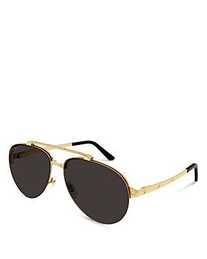 Shop Cartier Santos Evolution 24k Gold Plated Aviator Sunglasses, 61mm In Gold/gray Solid