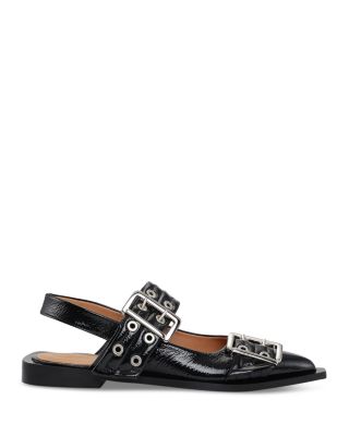 Ganni Feminine Buckle Slingback Flats In Black