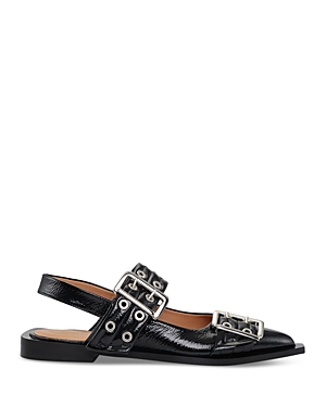 Ganni 'cocco' Black Leather Ballet Flats In Black