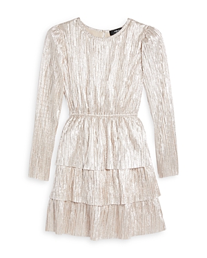 Aqua Girls' Metallic Plisse Long Sleeved Dress - Big Kid - 100% Exclusive In Rose Foil