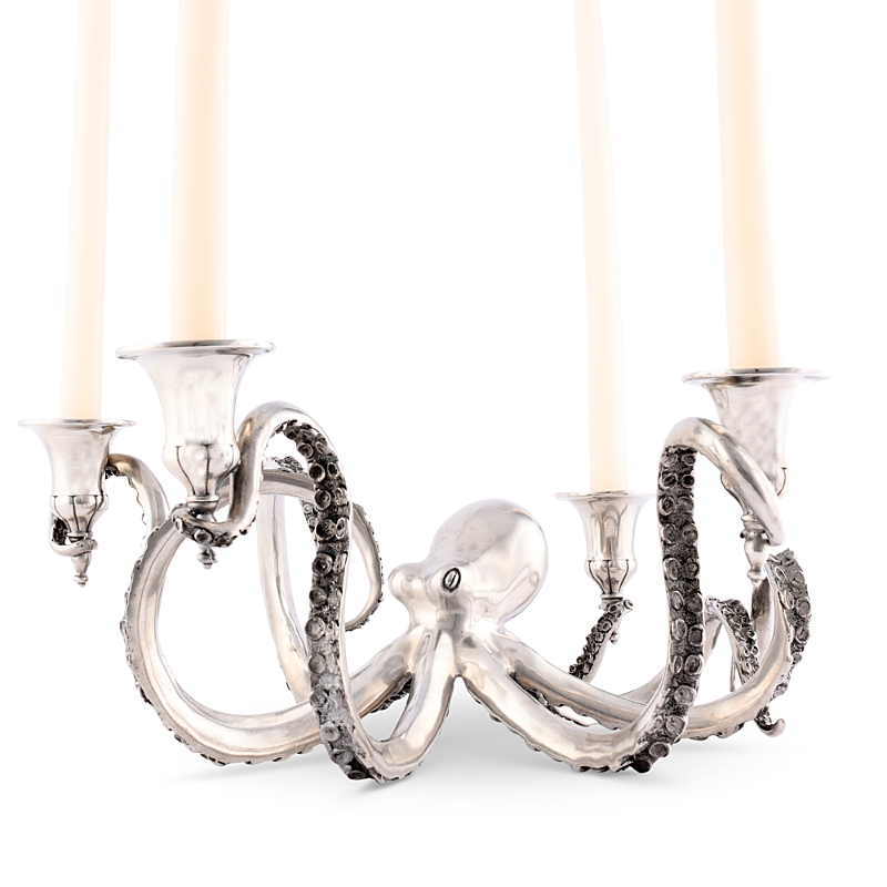 Vagabond House Four Taper Pewter Octopus Candelabrum In Pewter