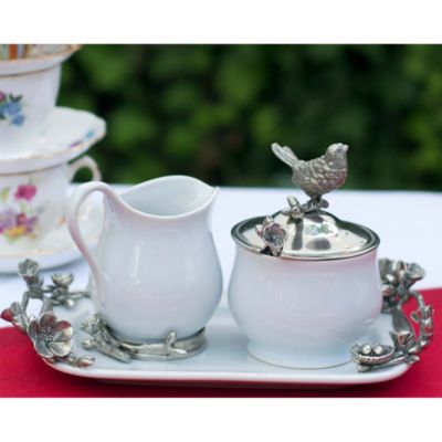 Pewter Song Bird Stoneware Creamer Set
