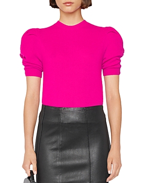 Frame Ruched Sleeve Recycled Cashmere Blend Sweater In Magenta