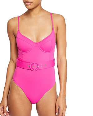 Simkhai Noa Solid Belted Underwire One-piece Swimsuit In Berry