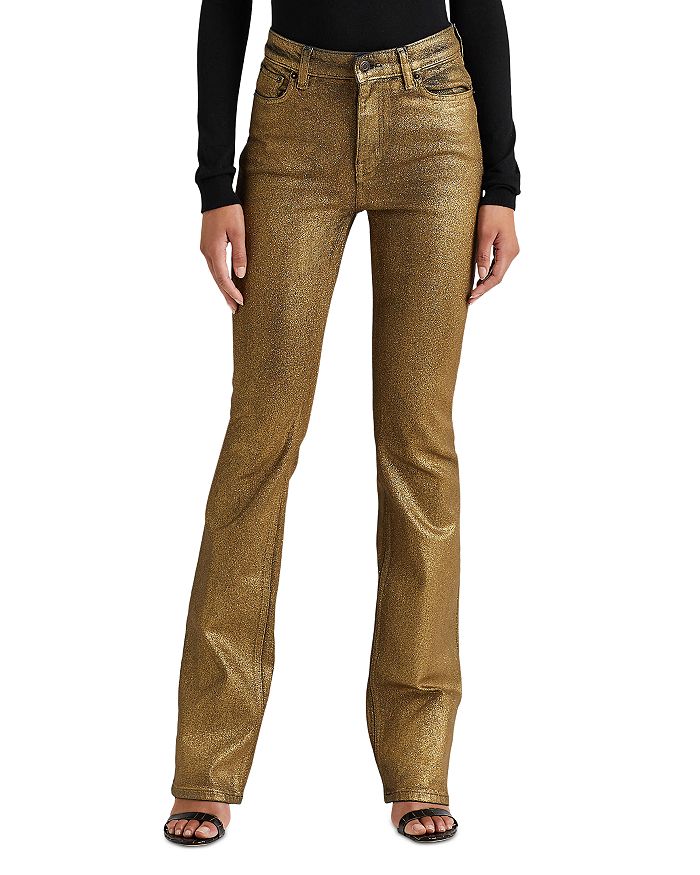 Ralph Lauren Coated High Rise Bootcut Jeans in Gold