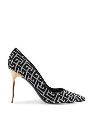 Shop Balmain Women's Pointed Toe Geometric High Heel Pumps In Ivory/black