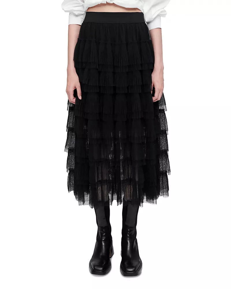 Maje Josepha Tiered Tulle Skirt
