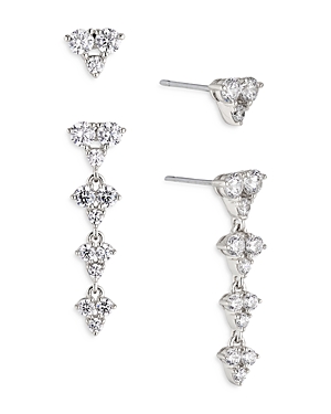 Nadri Pave The Way Stud & Linear Drop Earrings Set In Silver