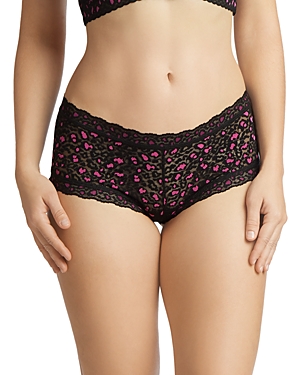 Hanky Panky X-dye Leopard Print Lace Boyshorts In Black/tulip