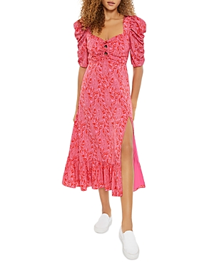 Shop Likely Riana Puff Sleeve Midi Dress In Bittersweet Multi