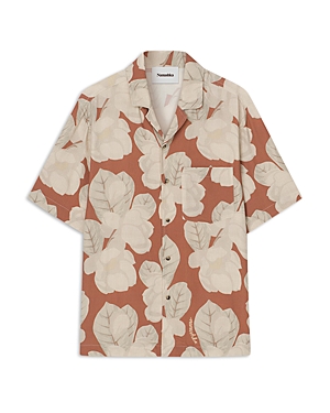 Nanushka Bodil Faded Magnolia Print Loose Fit Button Down Camp Shirt