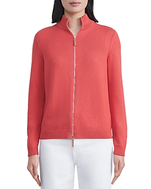 Lafayette 148 Cotton/silk Tape Fitted Bomber Sweater In Vibrant Coral