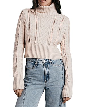 Rag & Bone Elizabeth Rollkragenpullover Aus Einer Woll-baumwoll-alpakamischung Mit Zopfstrickmuster In Ivory