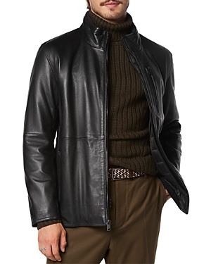 Shop Andrew Marc Wollman Leather Bomber Jacket With Removable Bib In Black
