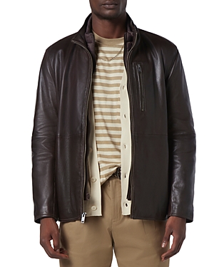 Shop Andrew Marc Wollman Leather Bomber Jacket With Removable Bib In Hickory