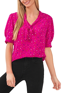 Cece Printed Puff Sleeve Top In Radiant Fuchsia