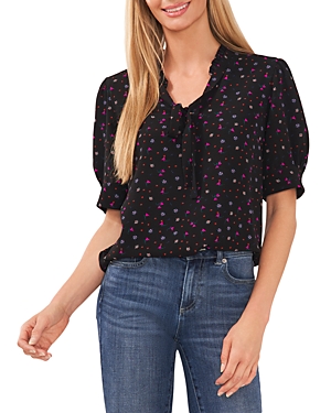 Cece Printed Puff Sleeve Top In Rich Black