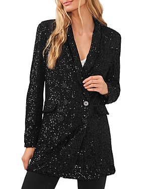 CeCe Long Double Breasted Sequined Blazer